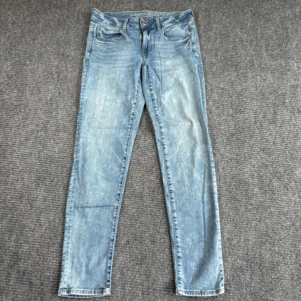 American Eagle Super Stretch Skinny Jeans Light Acid Wash Blue Womens Size 4 Reg